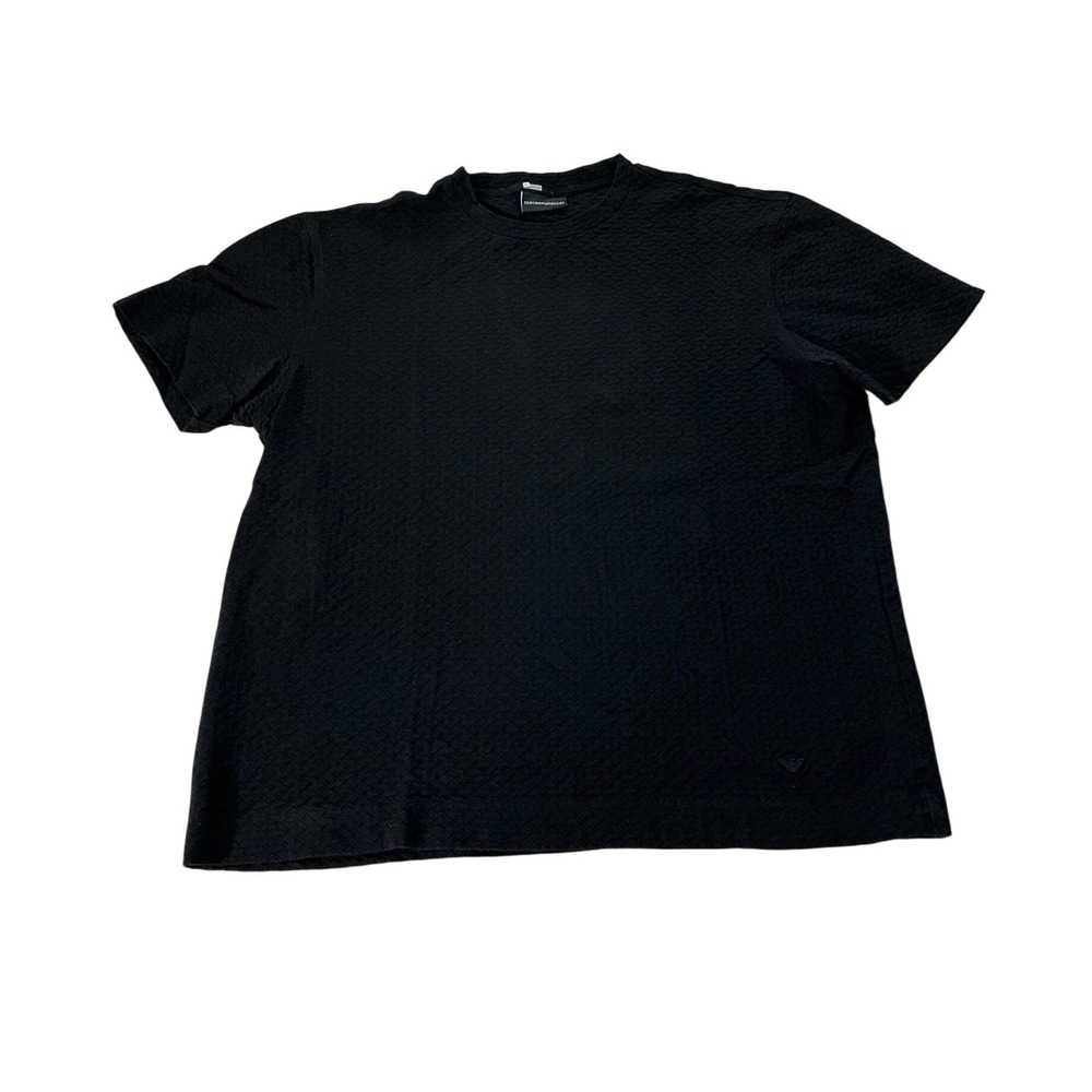EMPORIO ARMANI Mens Black Textured Basketweave Knit T-Shirt Eagle Logo Large - Picture 2 of 8